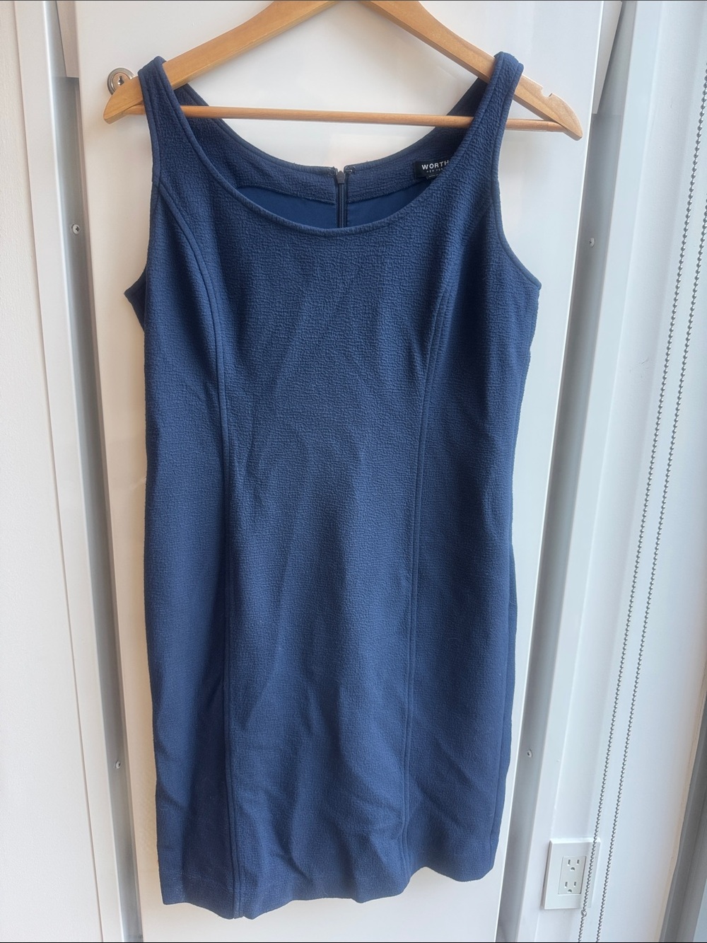 Worth Navy Textured Sleeveless Sheath Dress
